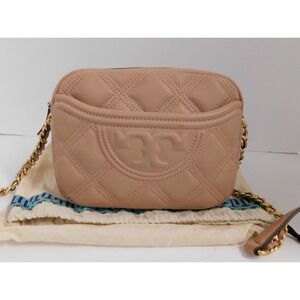 New Tory Burch Fleming Pink Quilted Camera Crossbody Shoulder‎ Bag NWOT